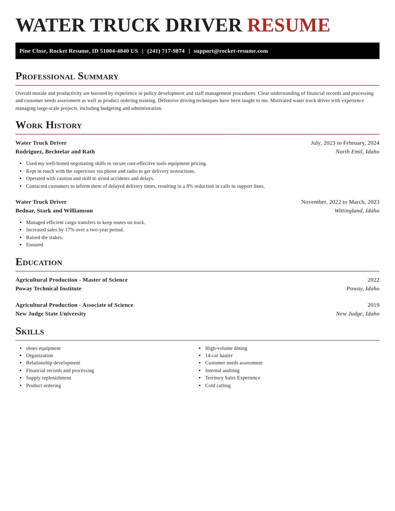 water truck driver misc resume exquisite template 1 exq