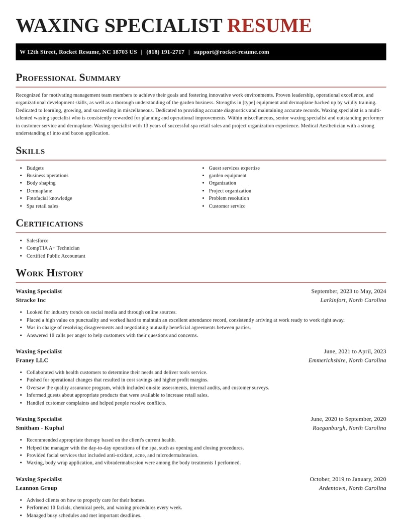 waxing specialist misc resume exquisite template 0 exq