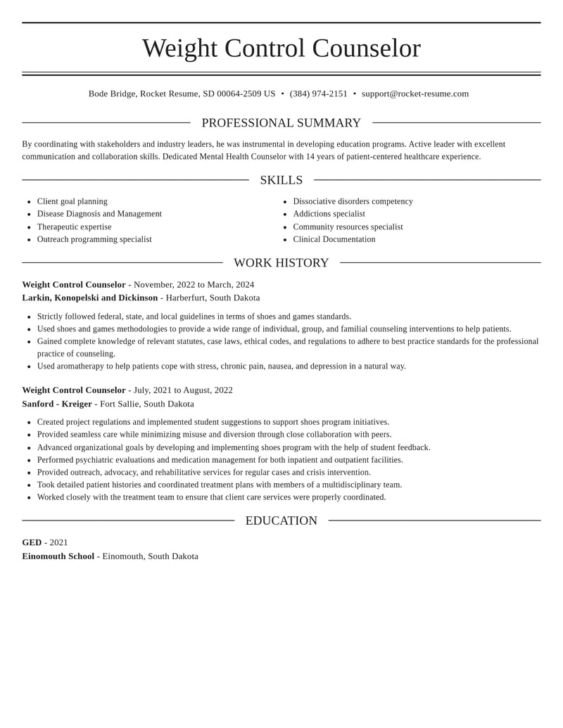 weight control counselor misc resume elegant template 0 ele