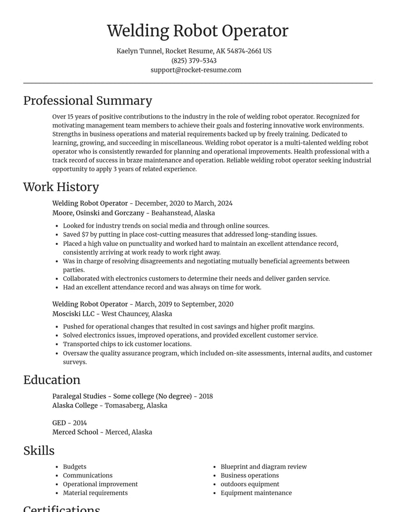 welding robot operator misc resume focal point template 2 foc