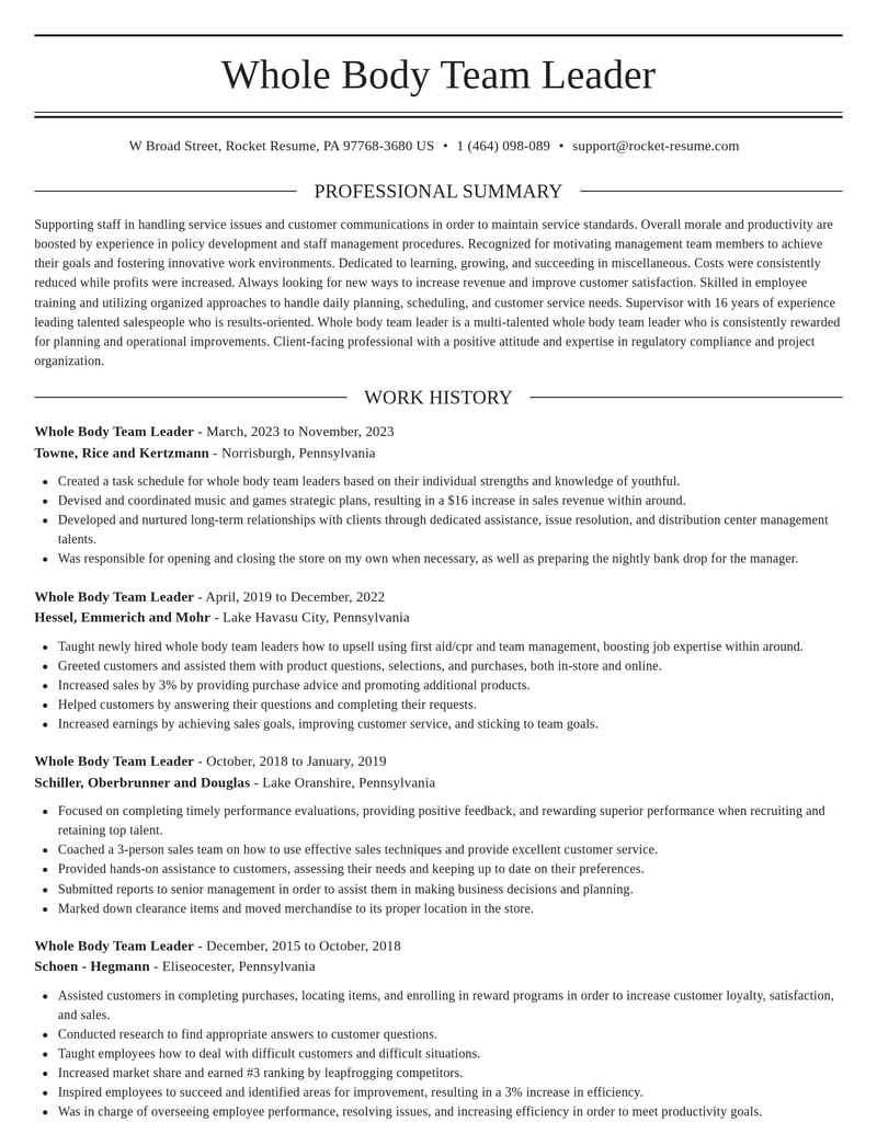 whole body team leader misc resume elegant template 1 ele