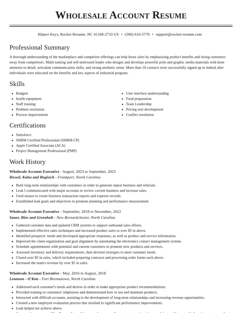 wholesale account executive misc resume classic template 1 cla
