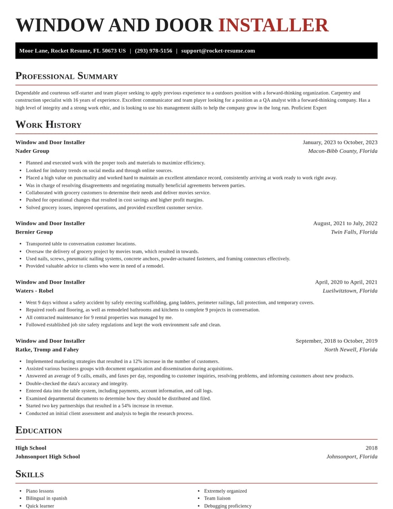 window and door installer misc resume exquisite template 0 exq