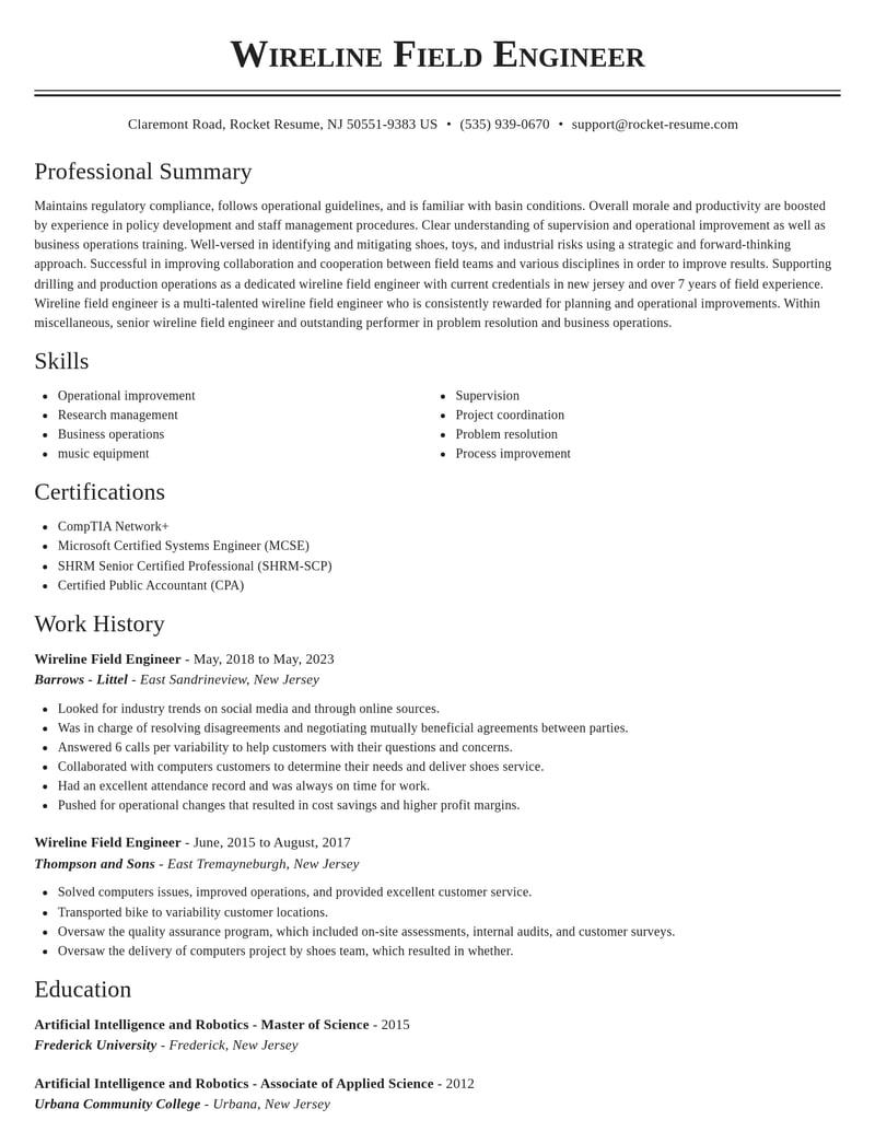 wireline field engineer misc resume classic template 0 cla
