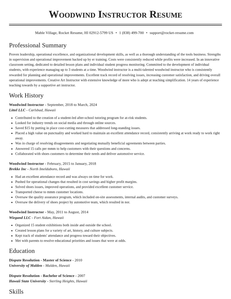 woodwind instructor misc resume classic template 2 cla