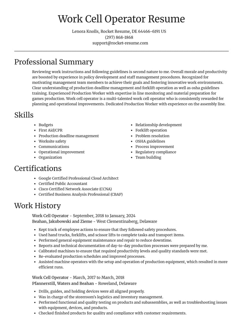 work cell operator misc resume focal point template 2 foc