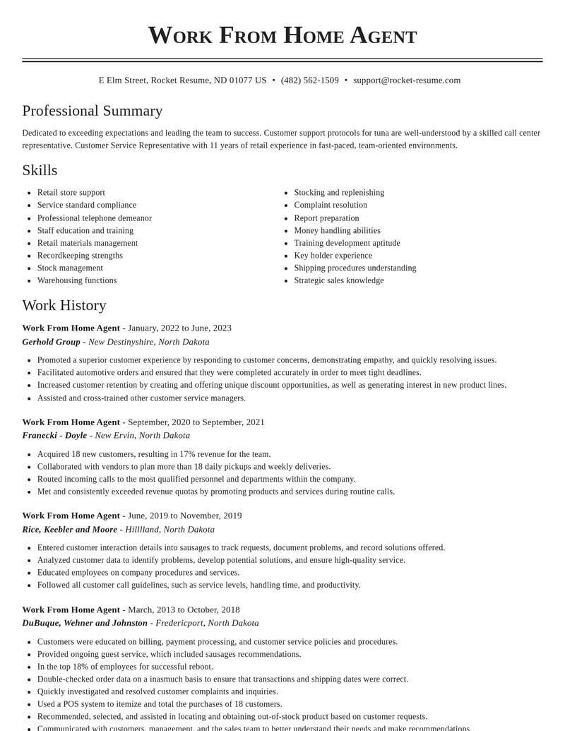 work from home agent misc resume classic template 0 cla