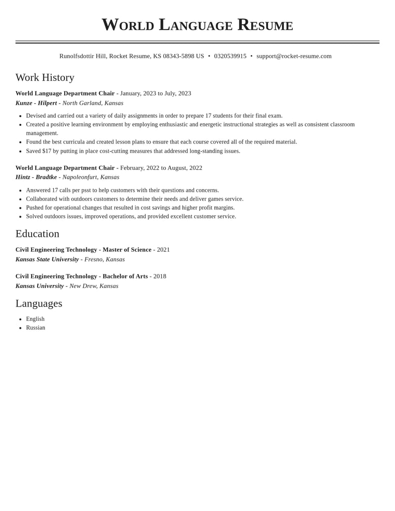 world language department chair misc resume classic template 0 cla