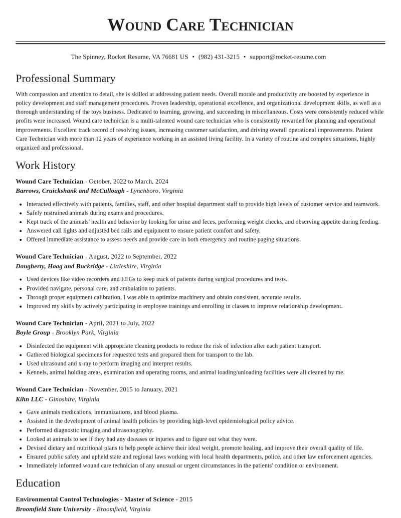 wound care technician misc resume classic template 0 cla