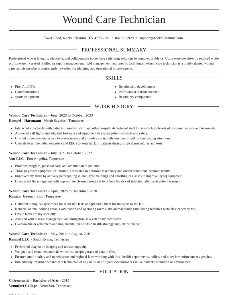 wound care technician misc resume elegant template 2 ele