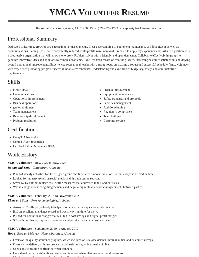 ymca volunteer misc resume classic template 2 cla