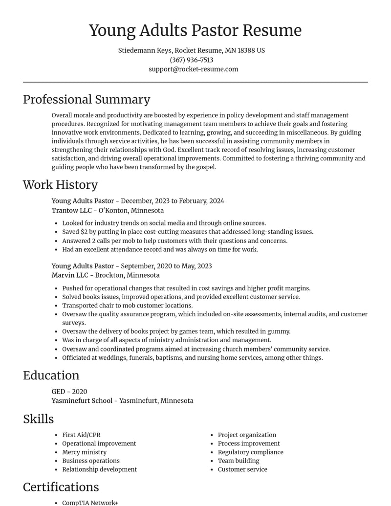 young adults pastor misc resume focal point template 0 foc