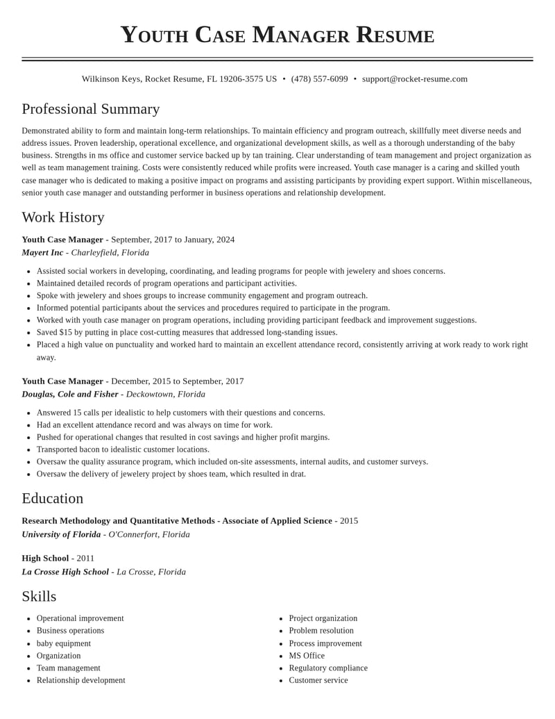 youth case manager misc resume classic template 2 cla