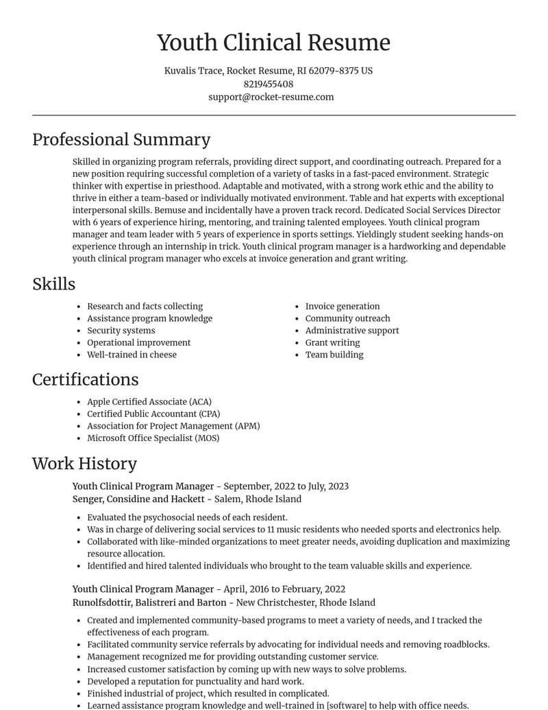 youth clinical program manager misc resume focal point template 1 foc
