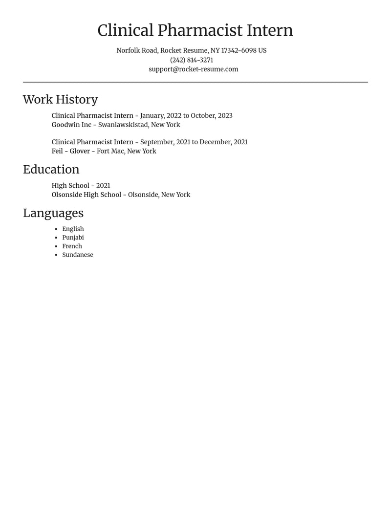 clinical pharmacist intern pharmacy resume focal point template 0 foc