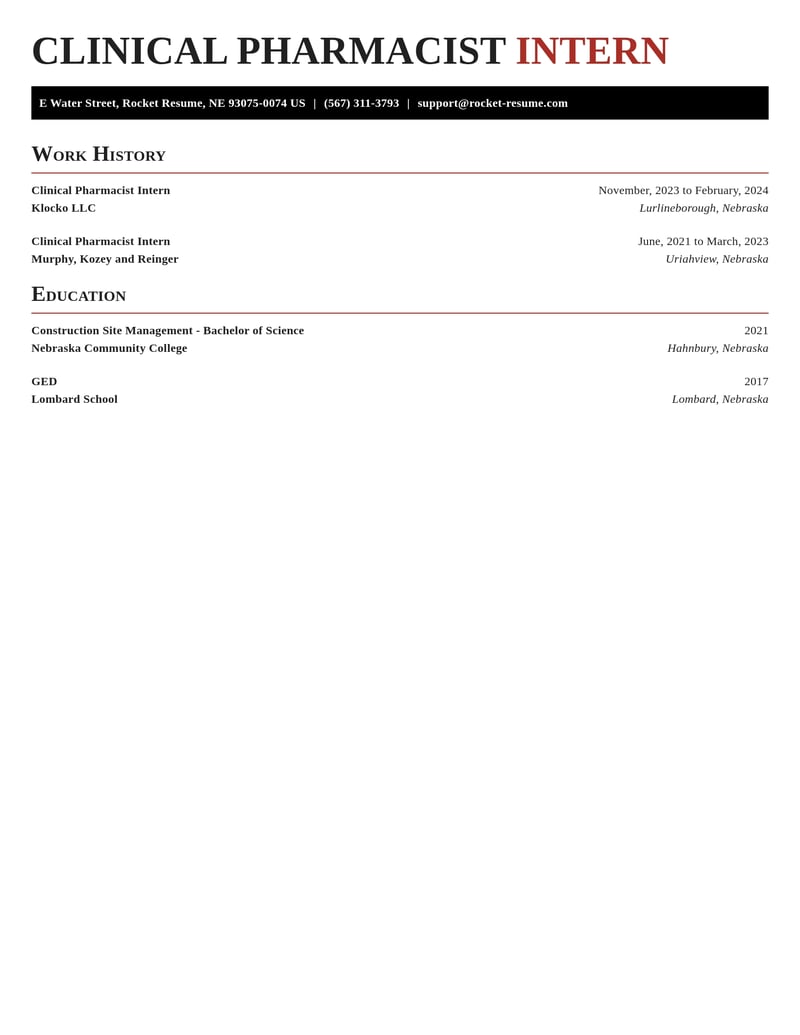 clinical pharmacist intern pharmacy resume exquisite template 1 exq