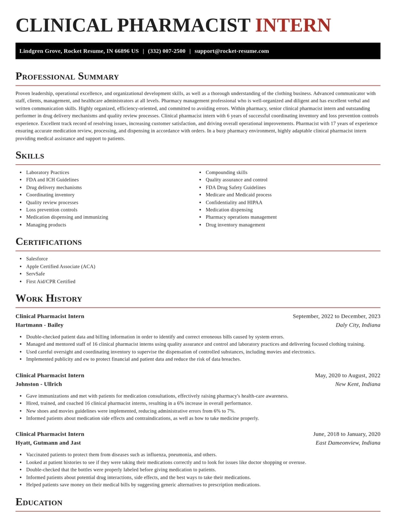 clinical pharmacist intern pharmacy resume exquisite template 2 exq