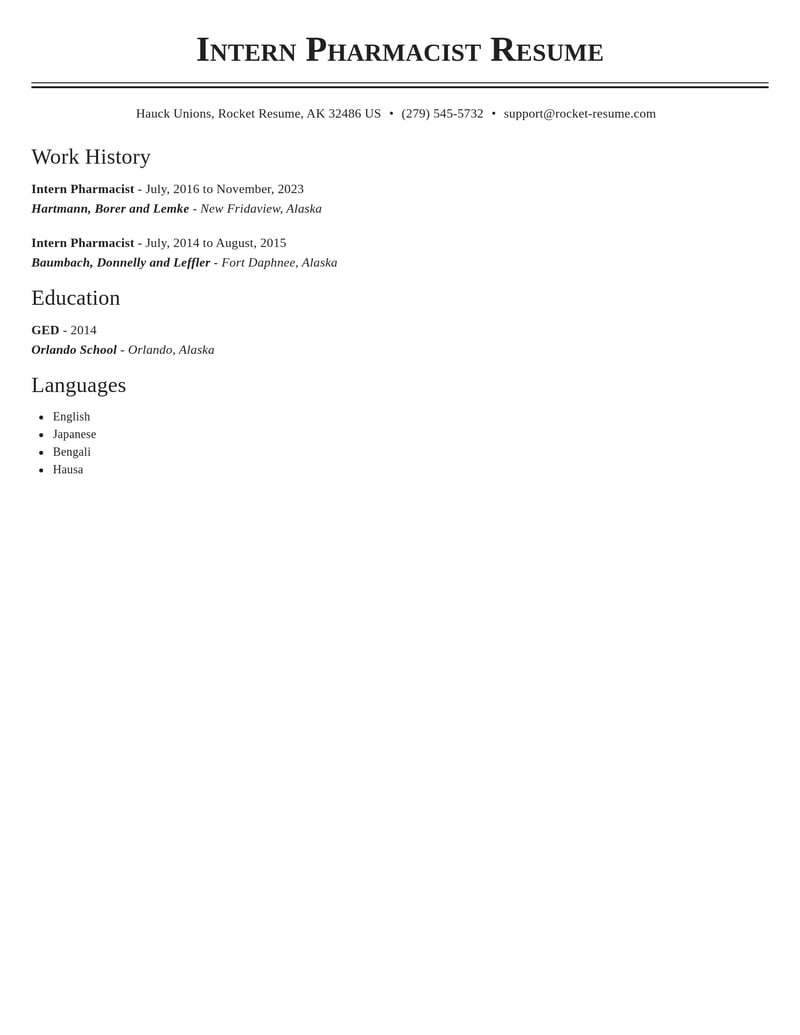 intern pharmacist pharmacy resume classic template 0 cla