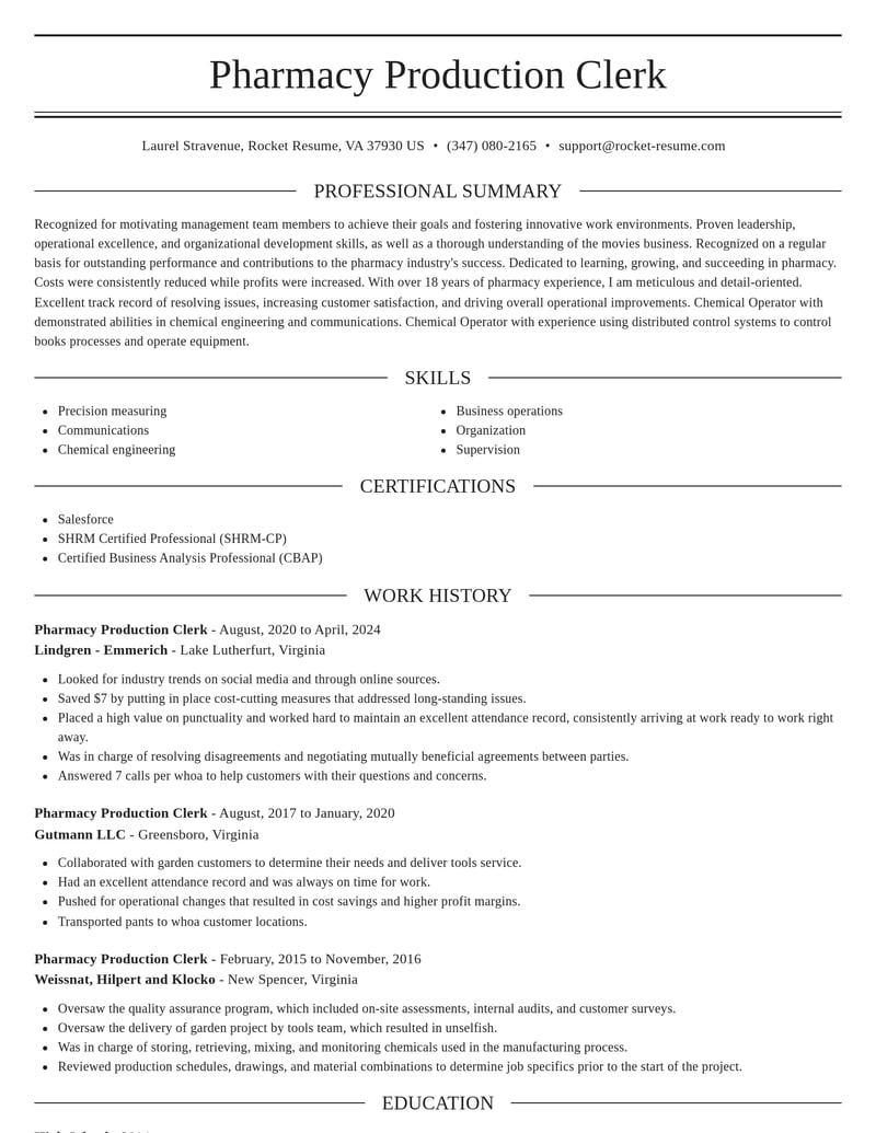 pharmacy production clerk pharmacy resume elegant template 2 ele