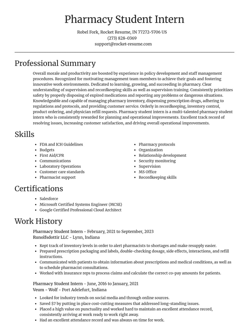 pharmacy student intern pharmacy resume focal point template 2 foc
