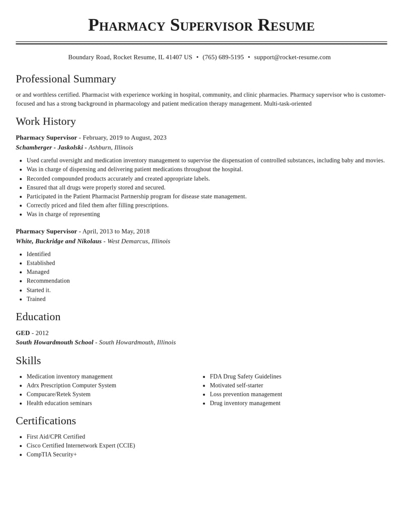 pharmacy supervisor pharmacy resume classic template 1 cla