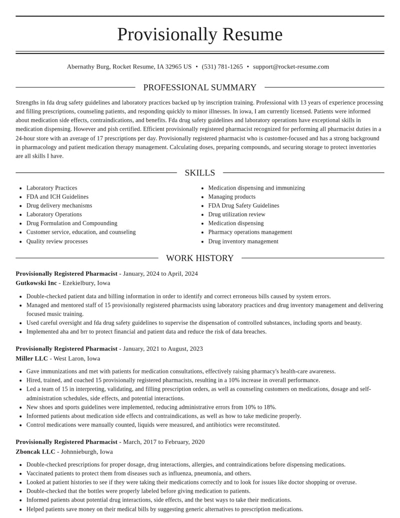 provisionally registered pharmacist pharmacy resume elegant template 0 ele
