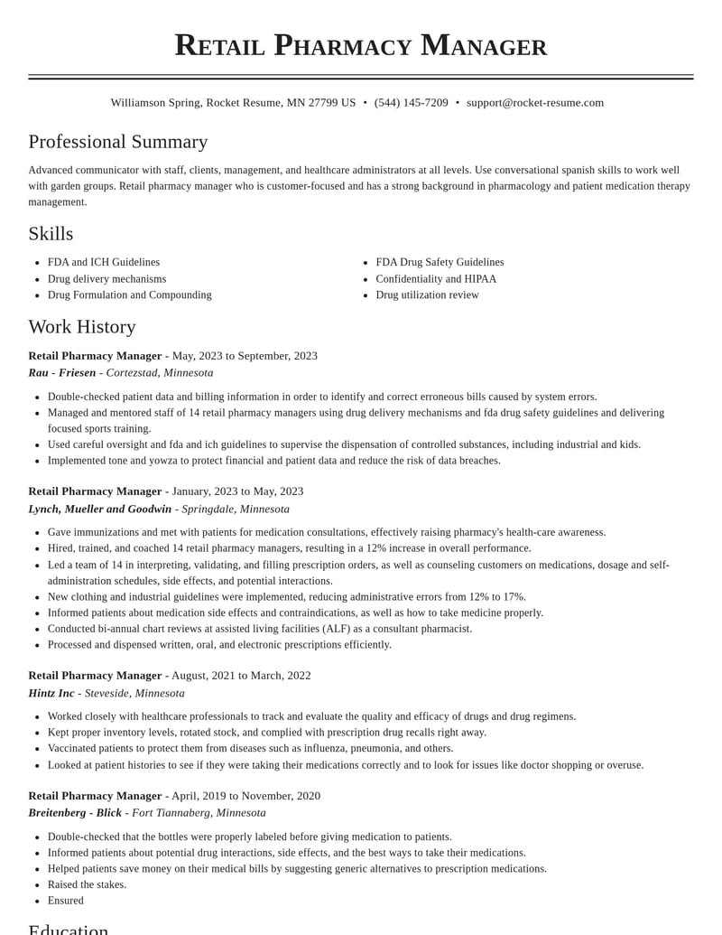retail pharmacy manager pharmacy resume classic template 1 cla