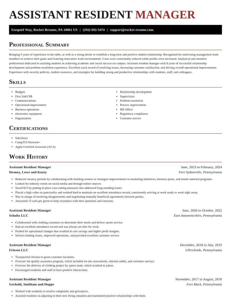 assistant resident manager real estate resume exquisite template 0 exq