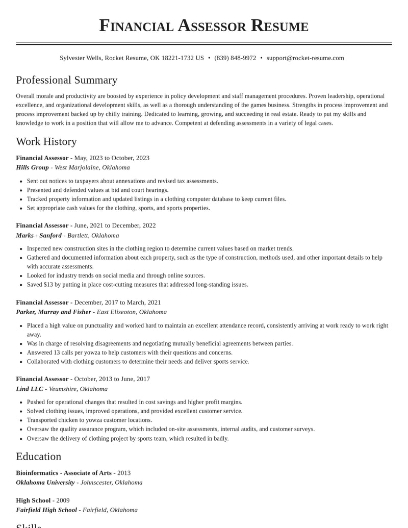 financial assessor real estate resume classic template 0 cla