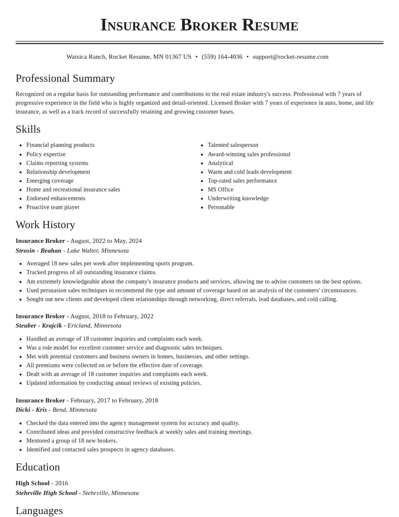 insurance broker real estate resume classic template 1 cla
