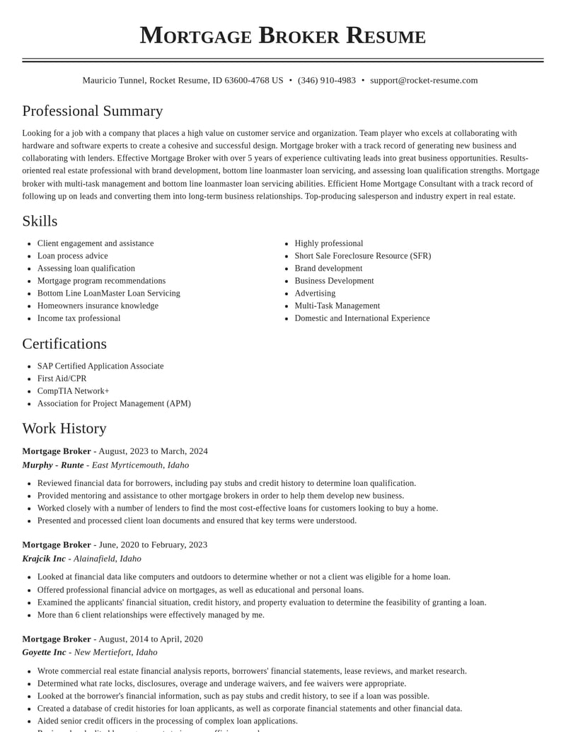 mortgage broker real estate resume classic template 2 cla