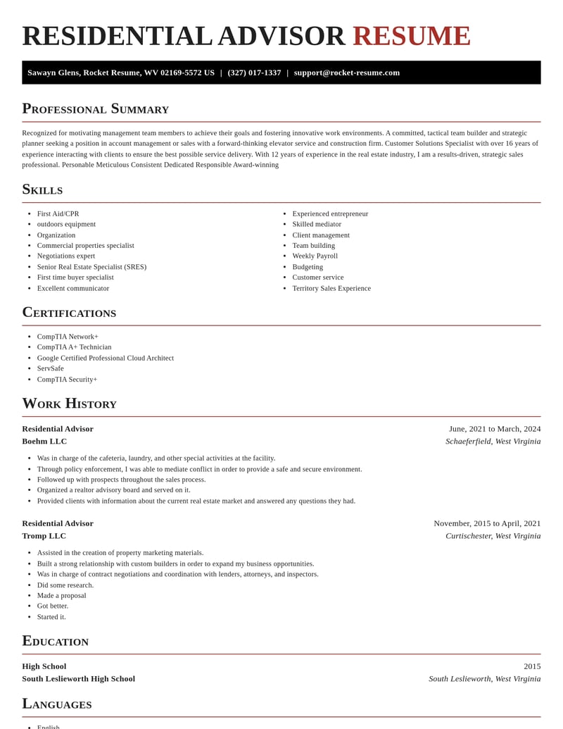 residential advisor real estate resume exquisite template 1 exq