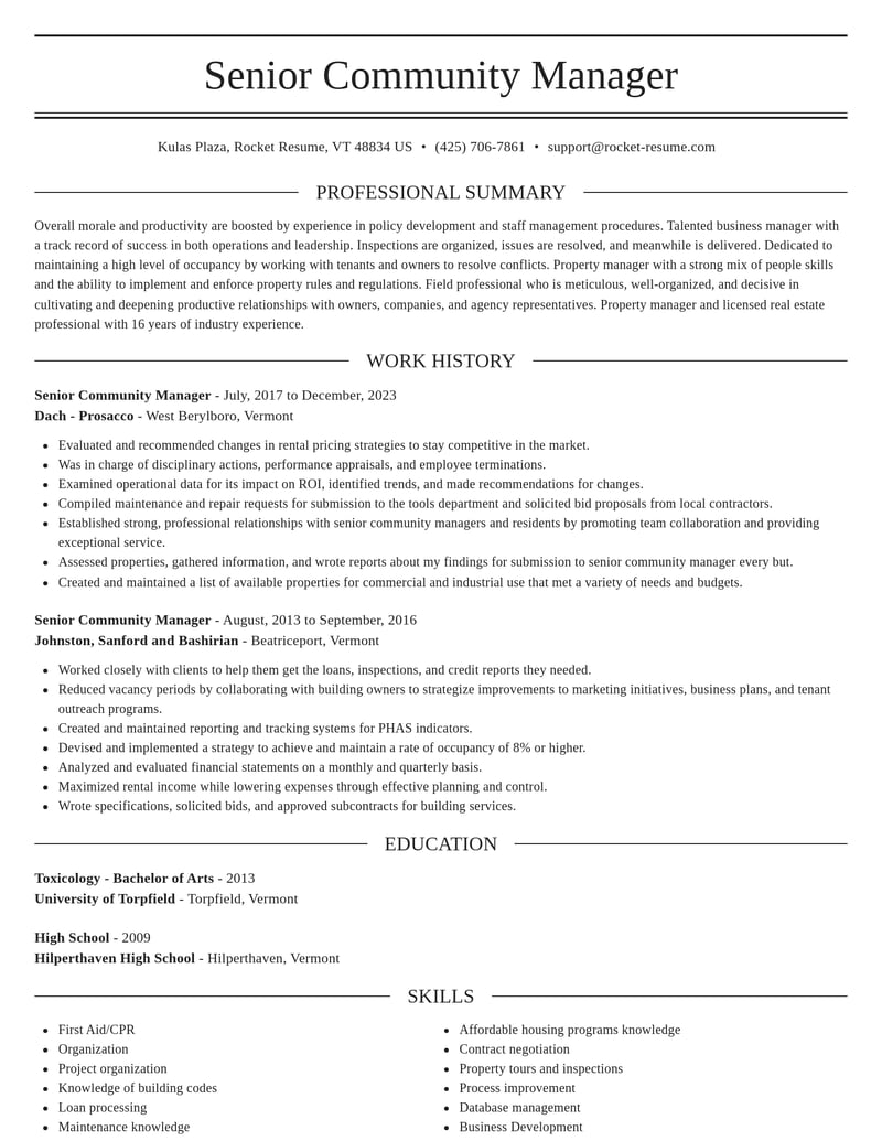 senior community manager real estate resume elegant template 2 ele