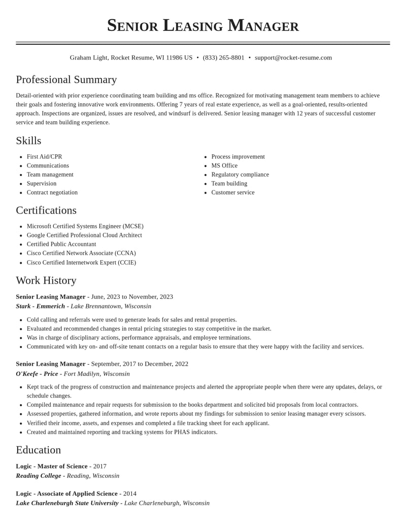 senior leasing manager real estate resume classic template 2 cla