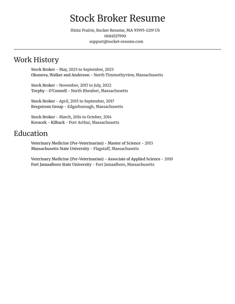 stock broker real estate resume focal point template 2 foc