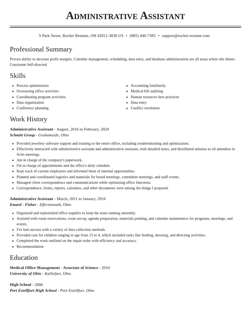 administrative assistant retail resume classic template 2 cla