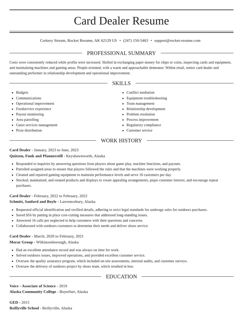 card dealer retail resume elegant template 1 ele
