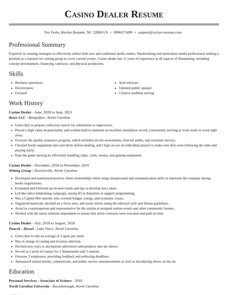 casino dealer retail resume classic template 0 cla