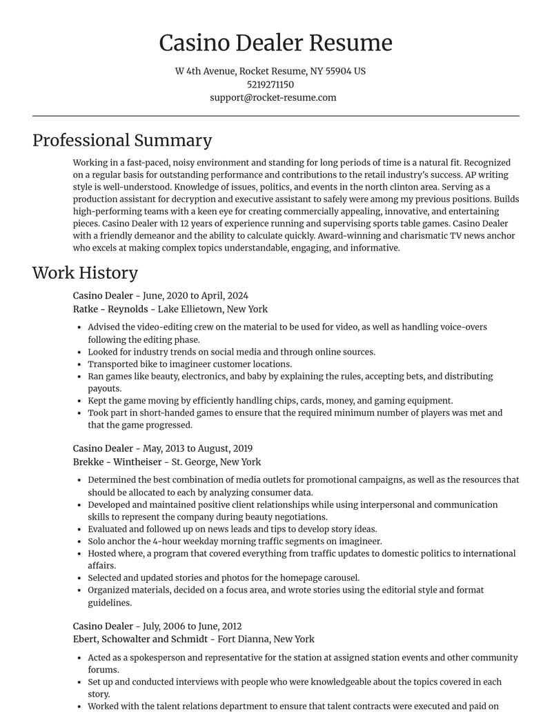 casino dealer retail resume focal point template 0 foc