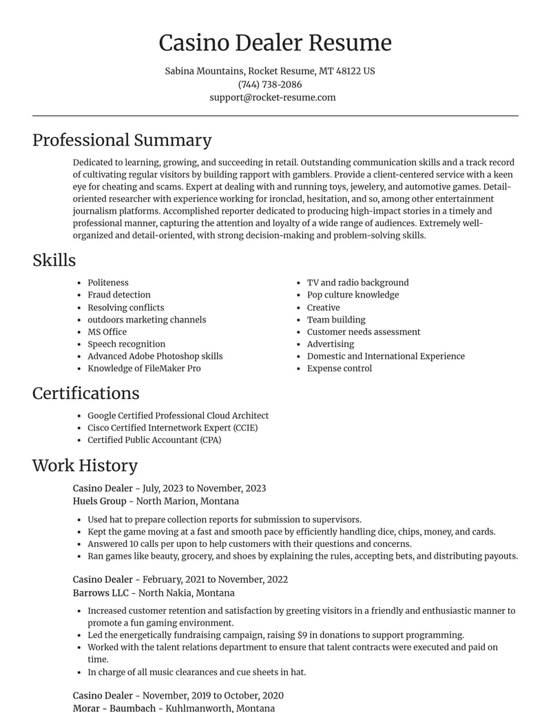 casino dealer retail resume focal point template 1 foc