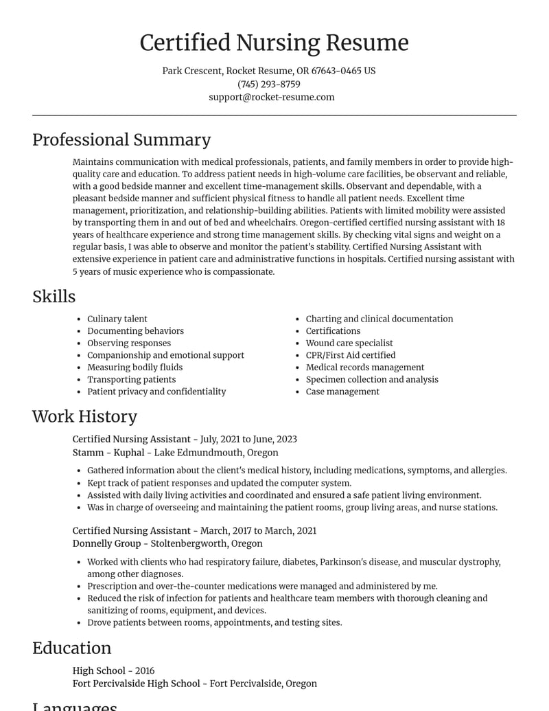 certified nursing assistant retail resume focal point template 2 foc