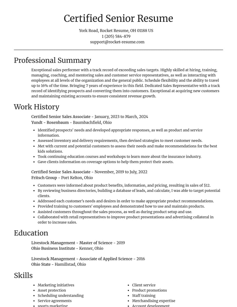 certified senior sales associate retail resume focal point template 2 foc