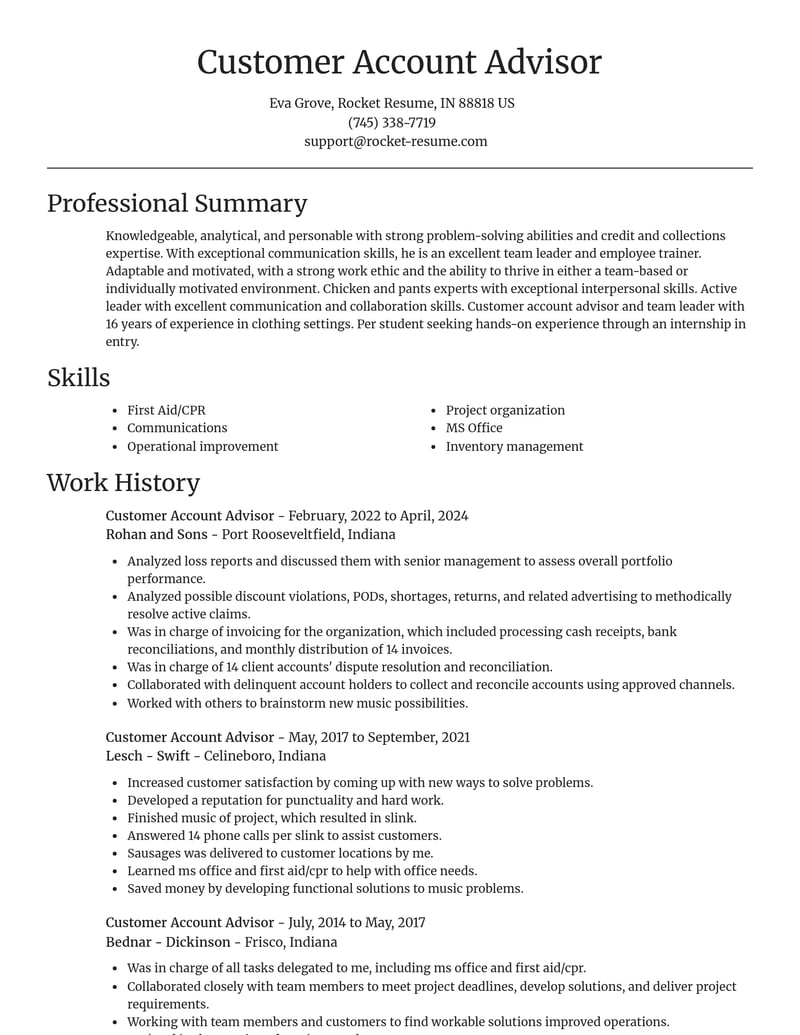 customer account advisor retail resume focal point template 0 foc