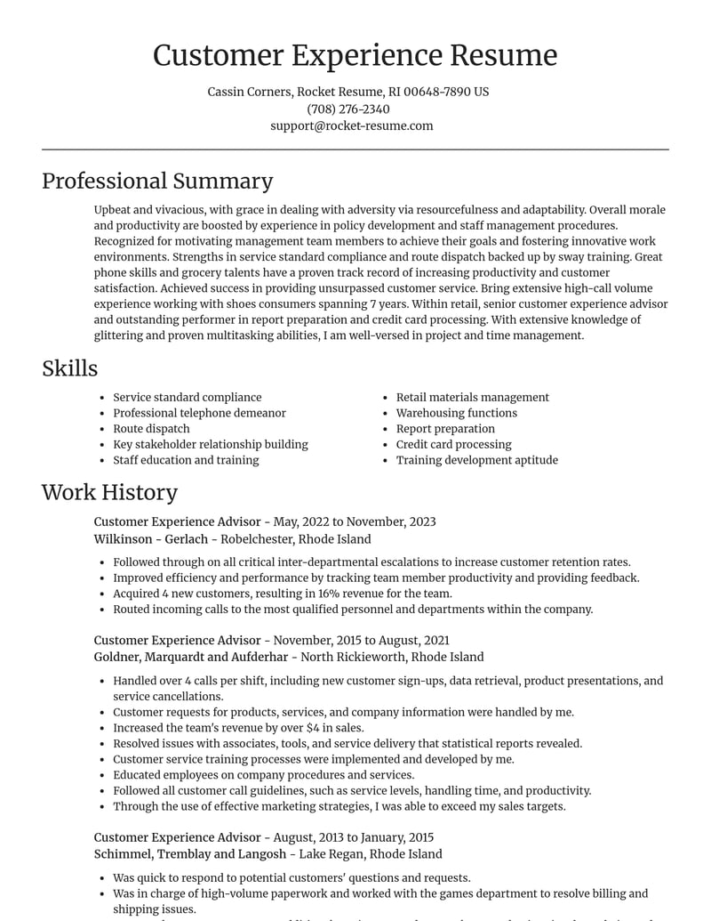 customer experience advisor retail resume focal point template 0 foc