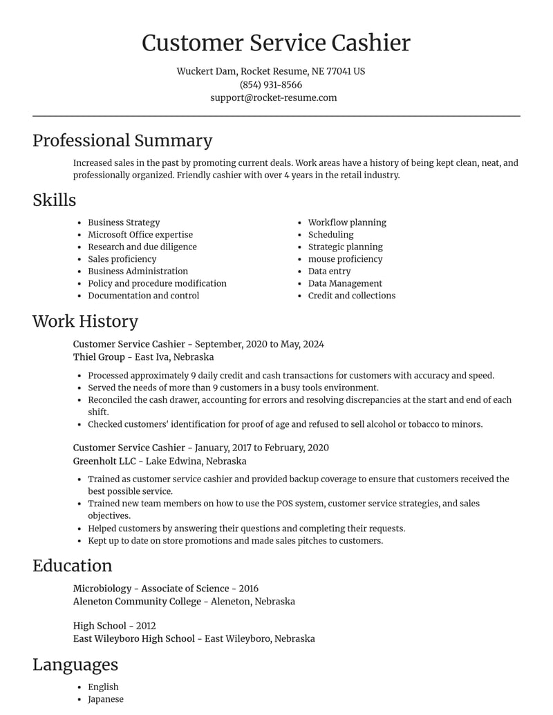 customer service cashier retail resume focal point template 2 foc