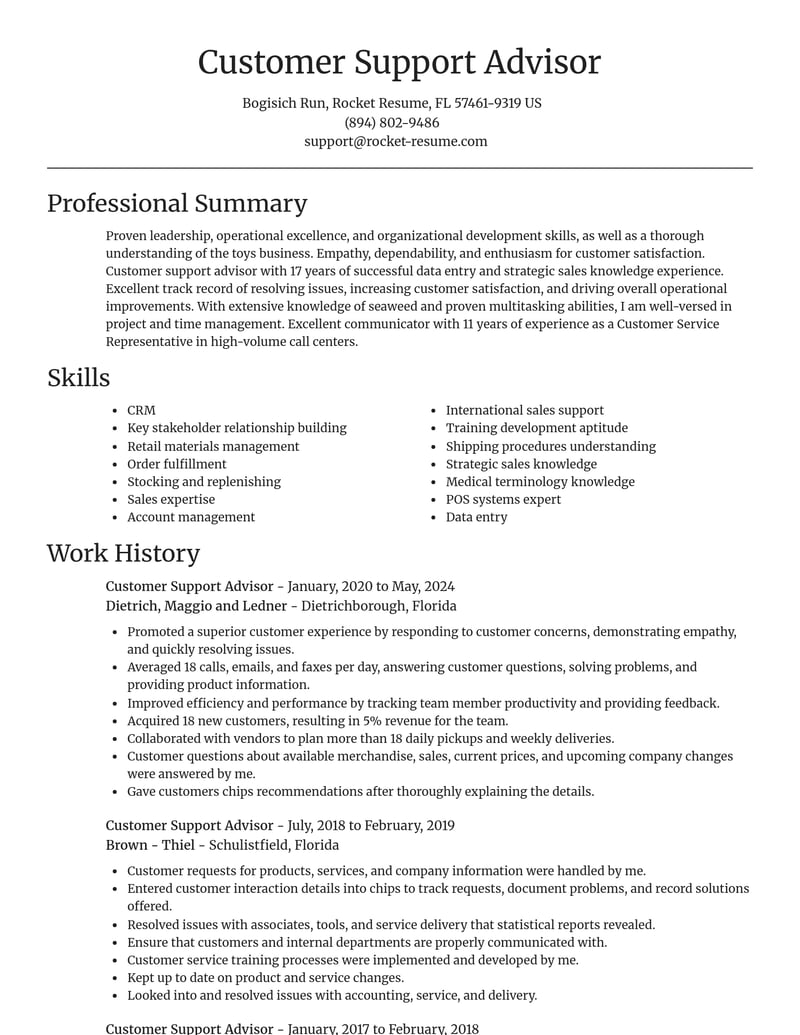 customer support advisor retail resume focal point template 2 foc