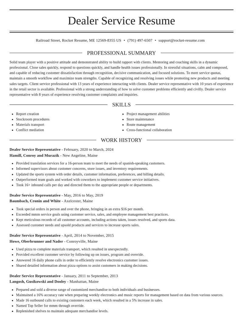 dealer service representative retail resume elegant template 0 ele