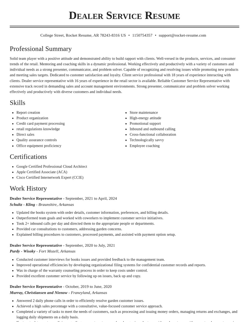 dealer service representative retail resume classic template 2 cla