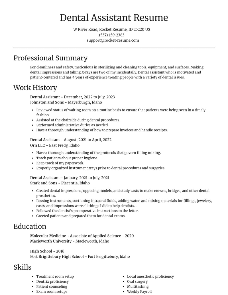 dental assistant retail resume focal point template 2 foc