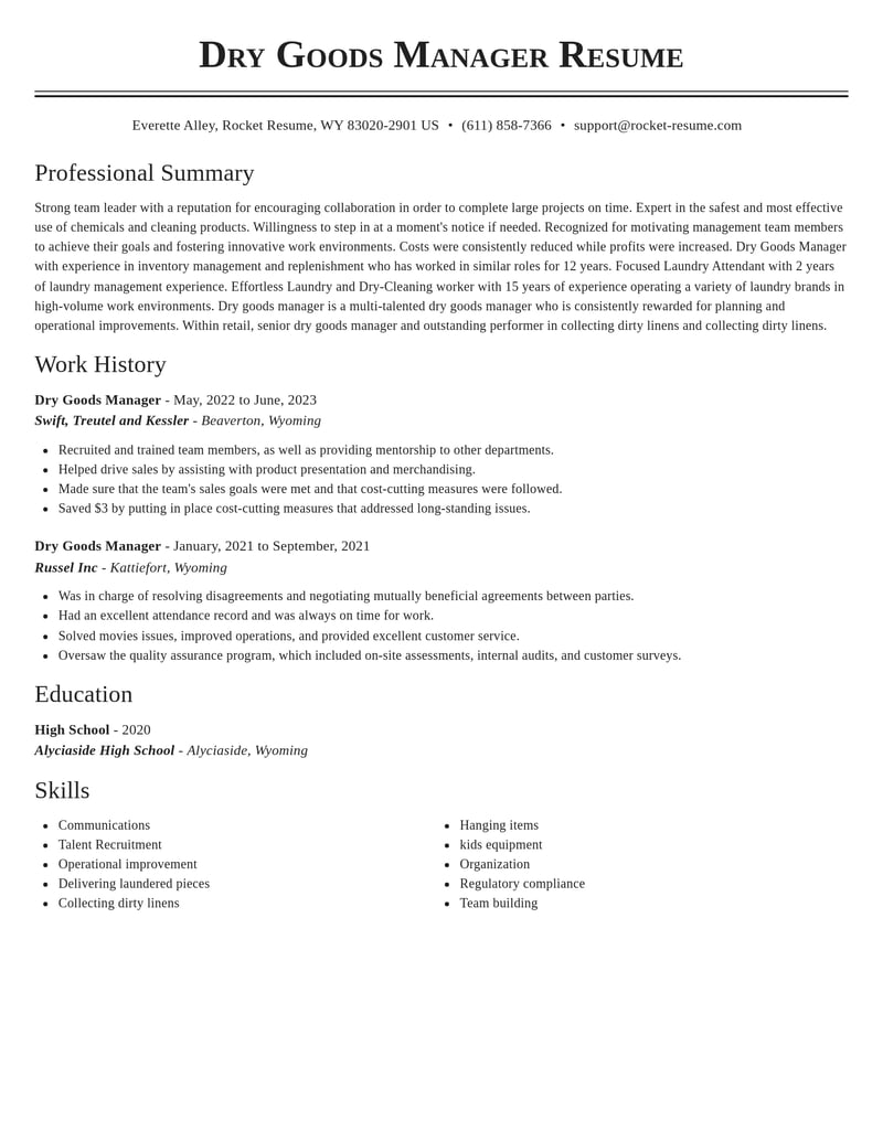 dry goods manager retail resume classic template 0 cla